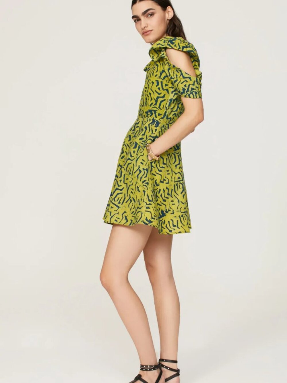 KAHINDO Mali Mini Dress Cotton Hand dyed Adire Print Puff Sleeves Cutout Summer - Picture 5 of 16